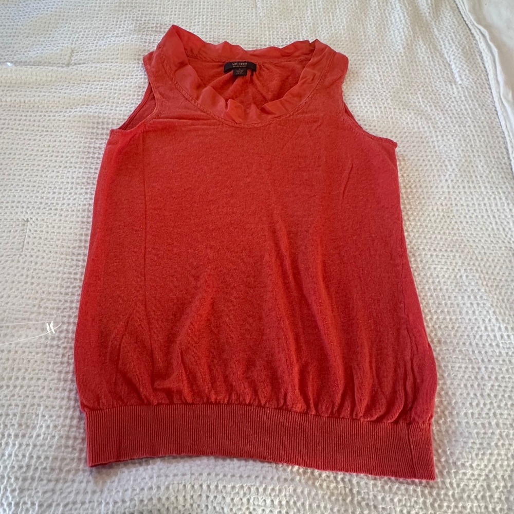 Victor Alfaro Womens Coral Orange 100% Linen Sleeveless Knit Top Small